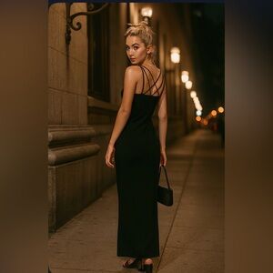 Vintage Black Molly Mallow Rhinestone Maxi Formal Dress Women Size 10 Y2K 90’s